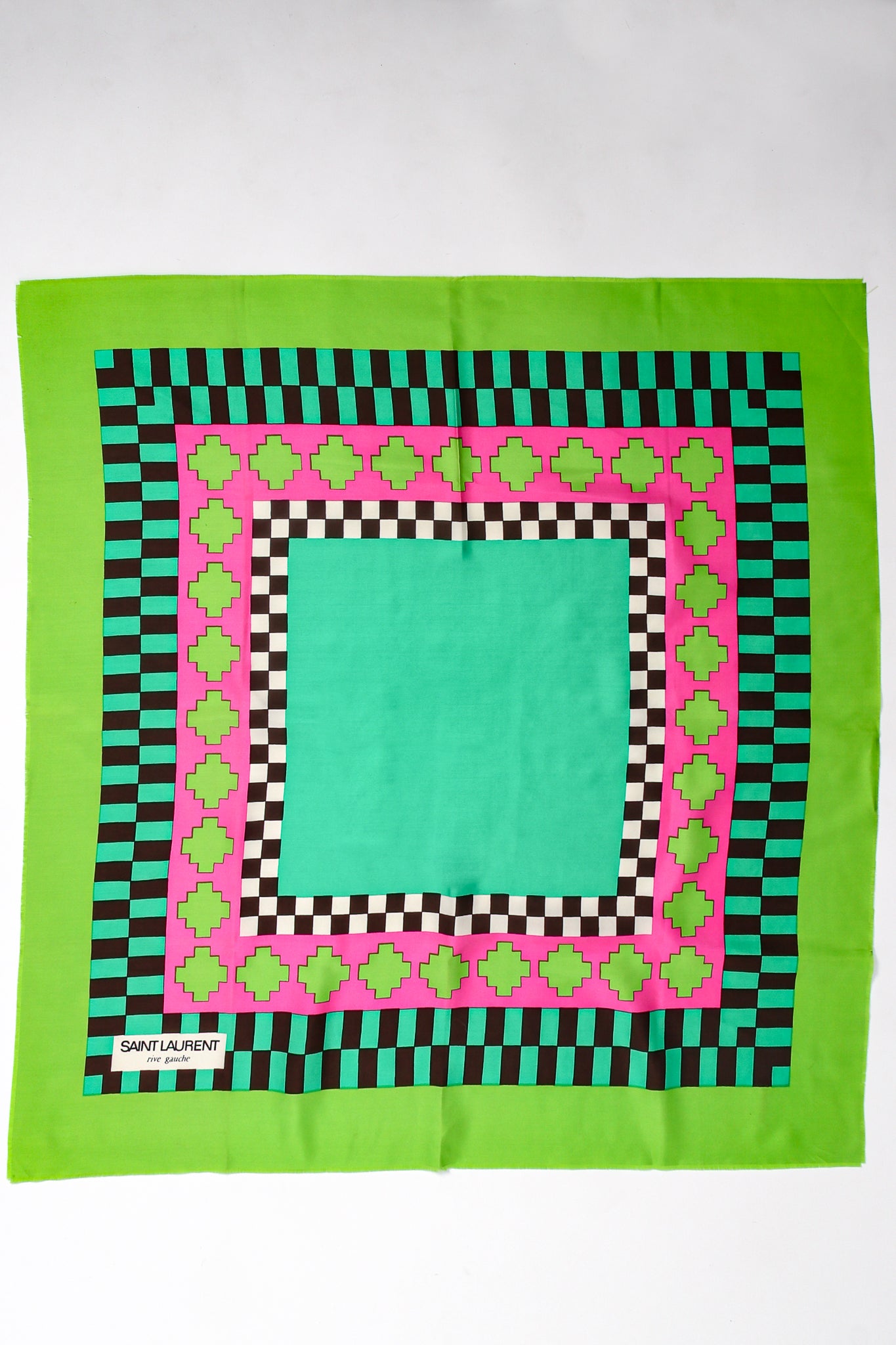 Vintage Yves Saint Laurent YSL Geometric Checkered Border Scarf at Recess Los Angeles