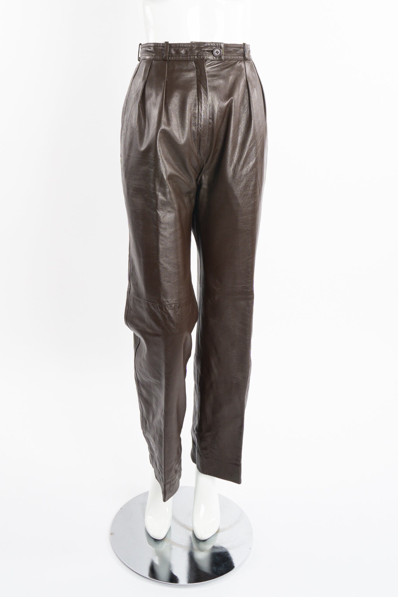 Vintage YSL Yves Saint Laurent Pleated Leather Trouser on mannequin front at Recess Los Angeles