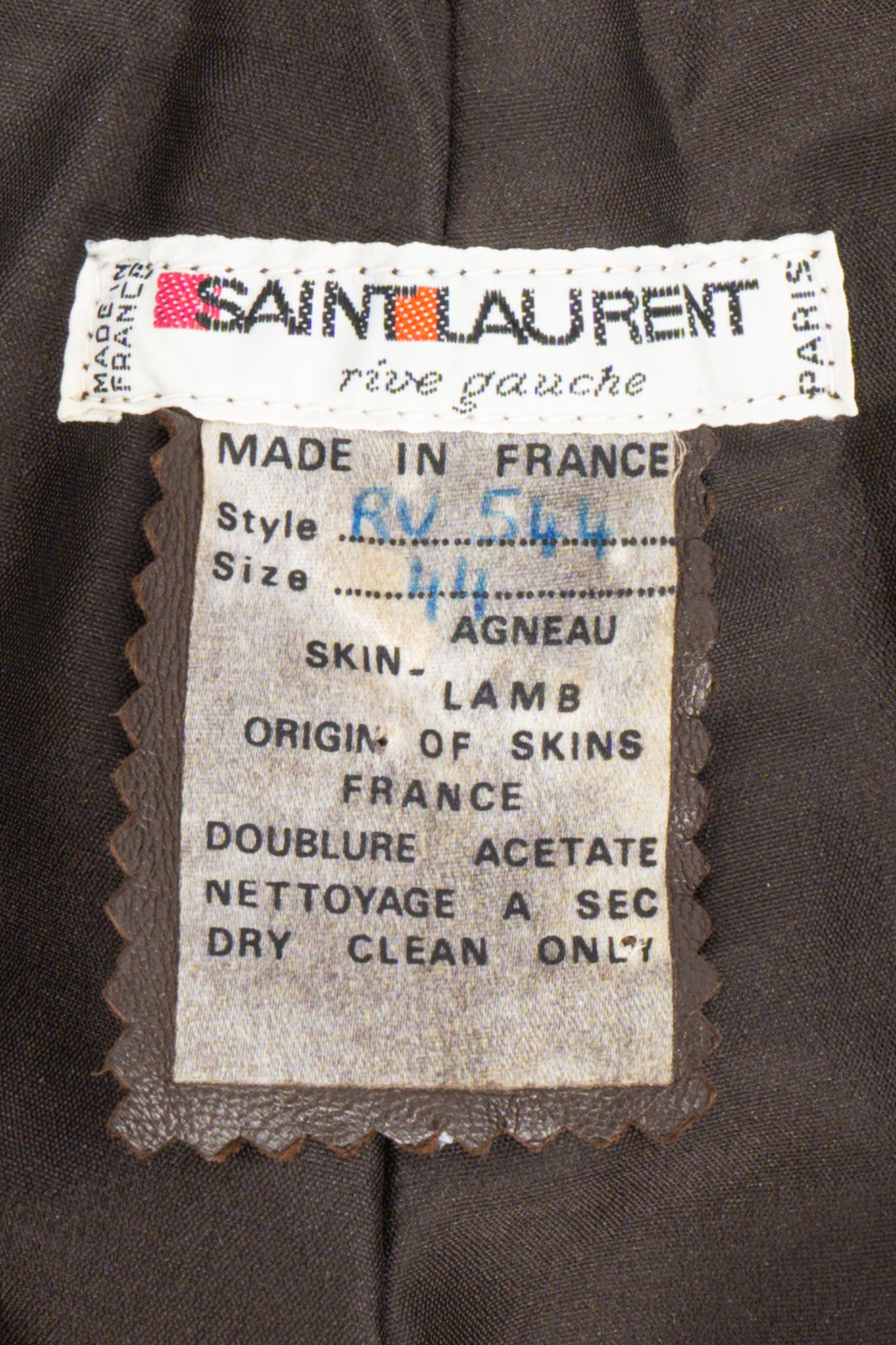 Vintage YSL Yves Saint Laurent Pleated Leather Trouser label at Recess Los Angeles