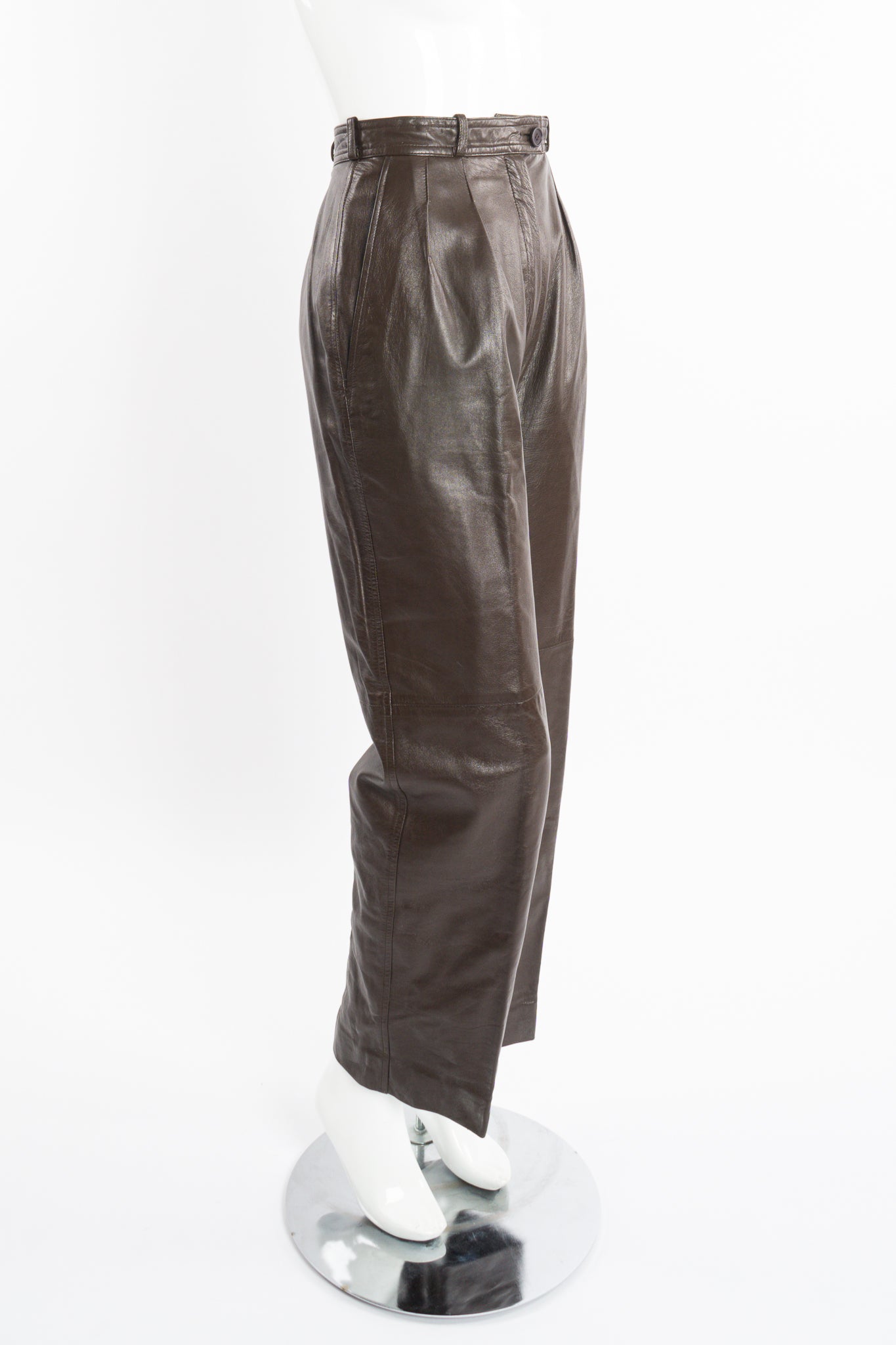 Vintage YSL Yves Saint Laurent Pleated Leather Trouser on mannequin angle at Recess Los Angeles