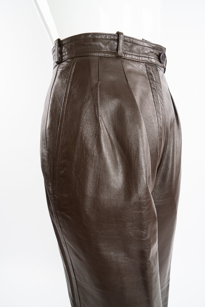 Vintage YSL Yves Saint Laurent Pleated Leather Trouser on mannequin waist at Recess Los Angeles