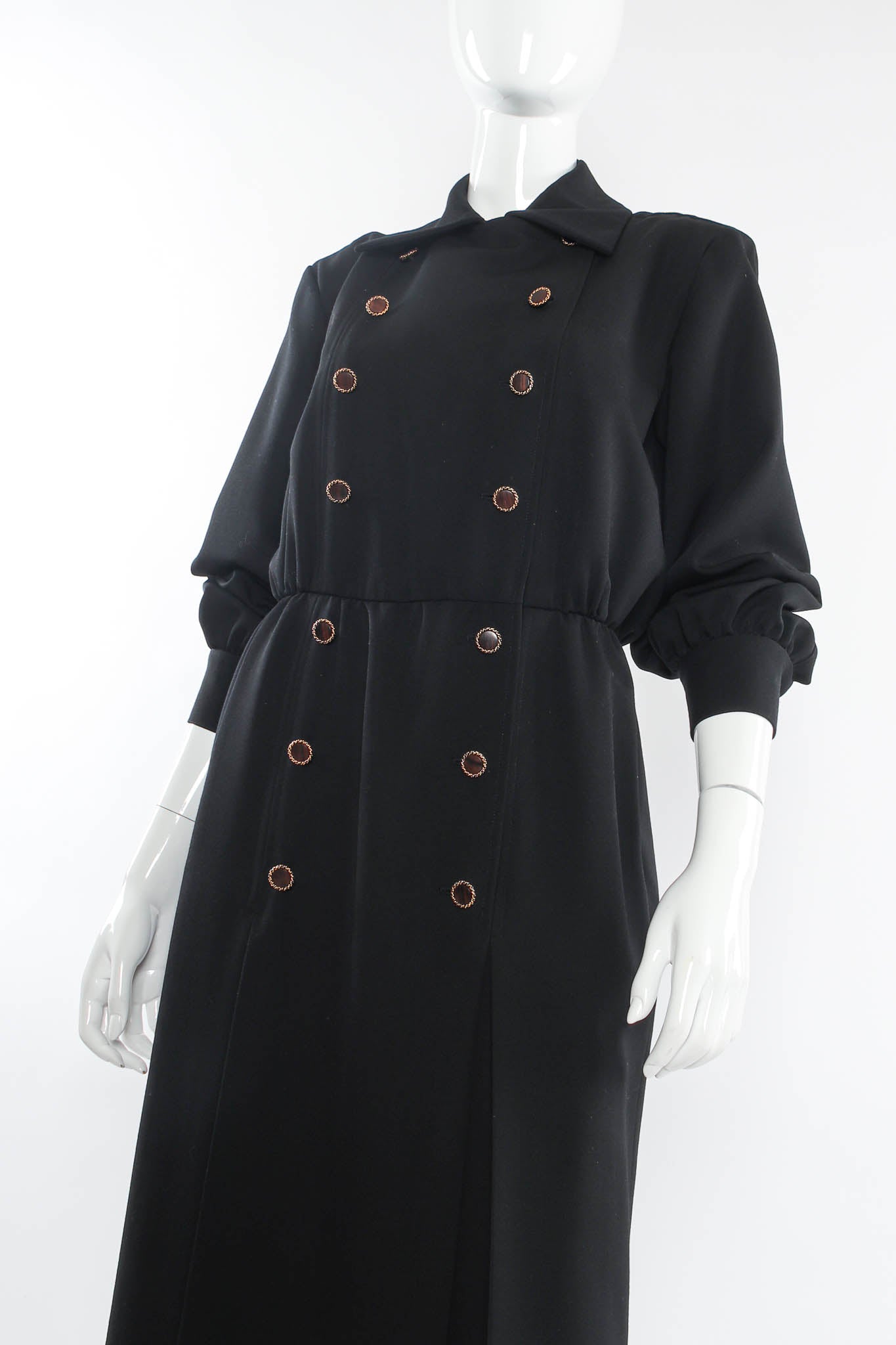 Vintage Saint Laurent Double Breasted Coat Dress mannequin buttons close @ Recess Los Angeles