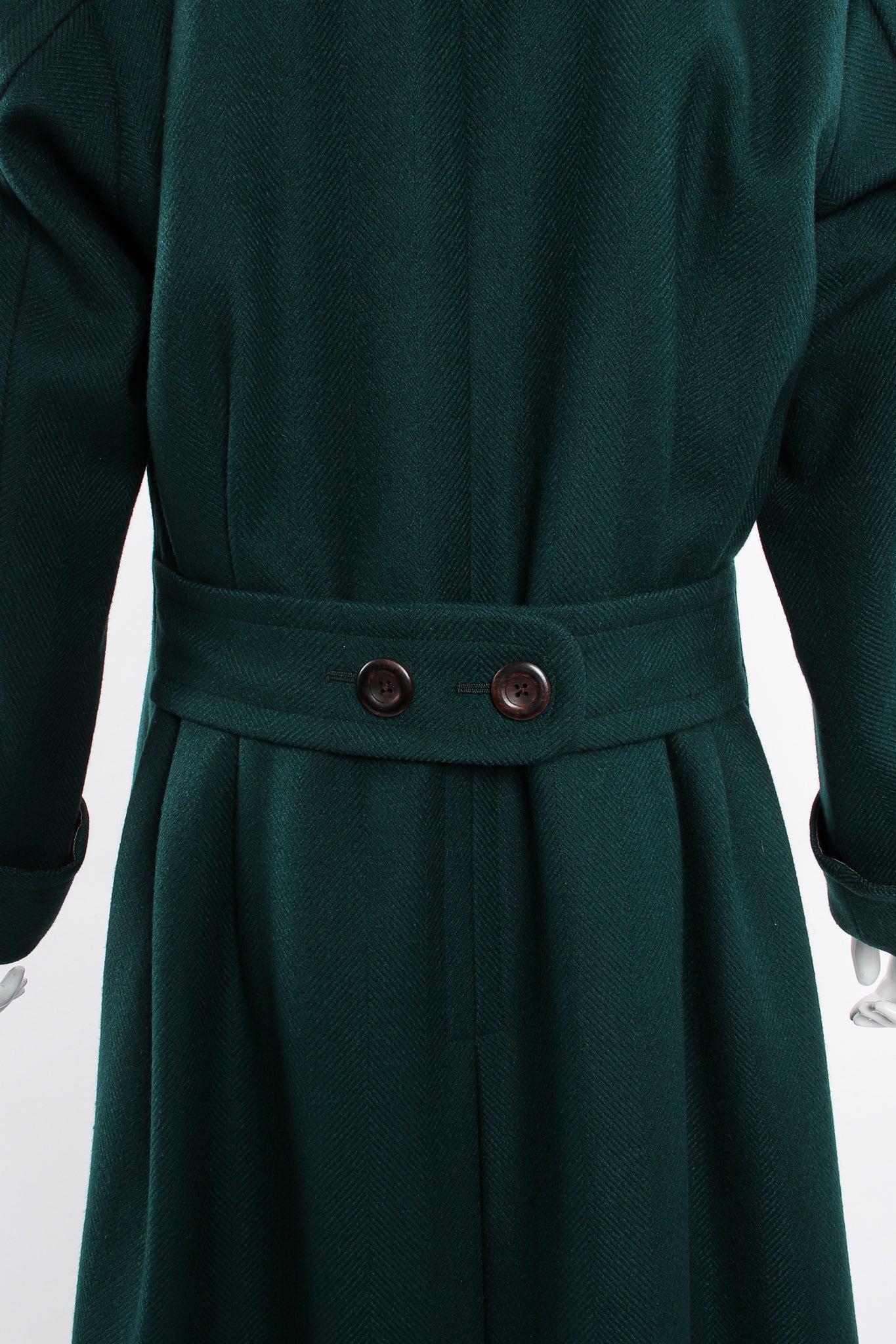 Vintage Yves Saint Laurent YSL Wool Herringbone Swing Coat on Mannequin back detail @ Recess LA