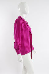 Vintage YSL Yves Saint Laurent Fuchsia Striped Chelsea Bow Blouse on Mannequin side at Recess LA