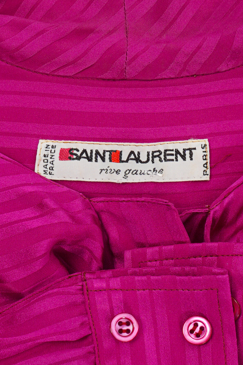 Vintage YSL Yves Saint Laurent Fuchsia Striped Chelsea Bow Blouse label at Recess LA