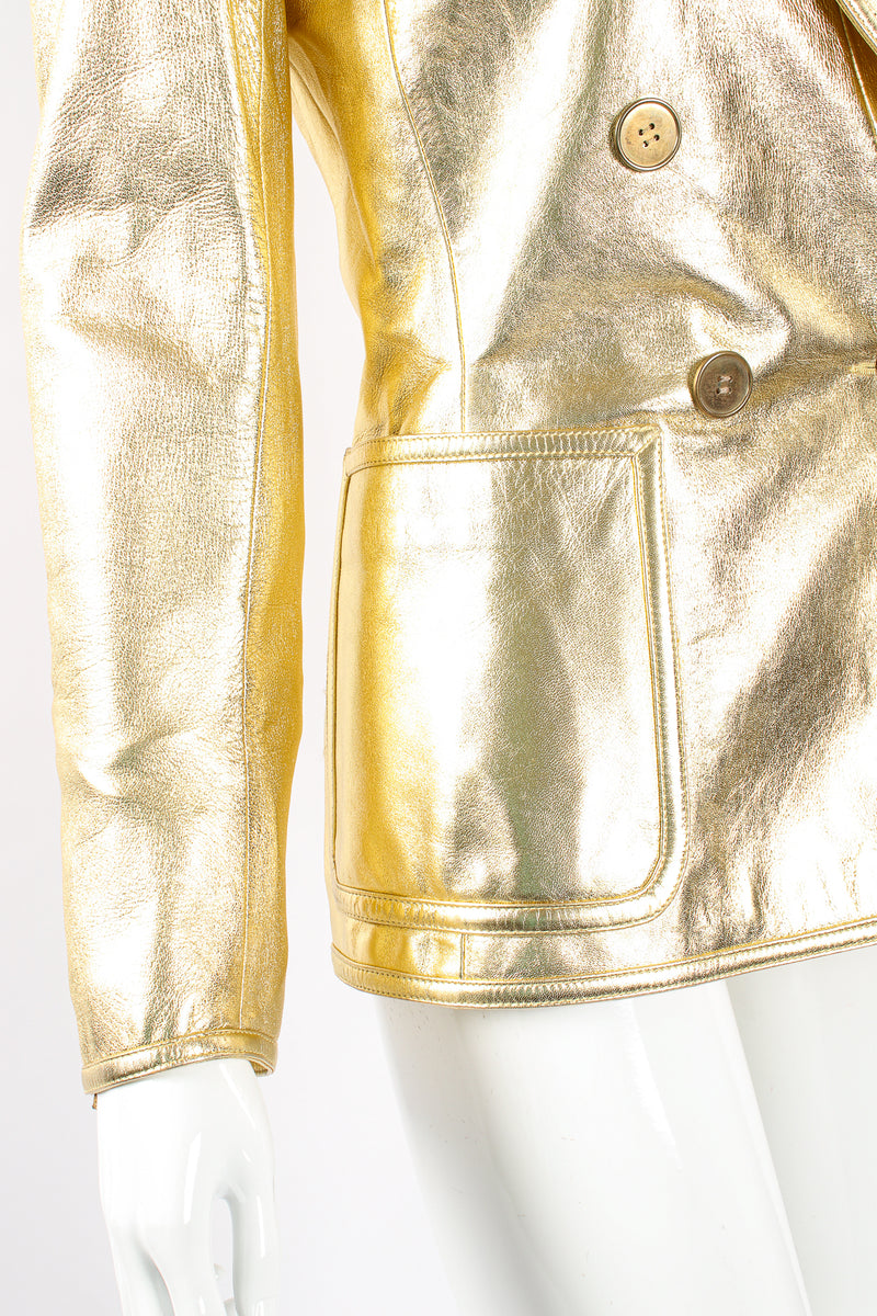 Vintage YSL Yves Saint Laurent Gold Leather Lamé Jacket on Mannequin pocket @ Recess Los Angeles