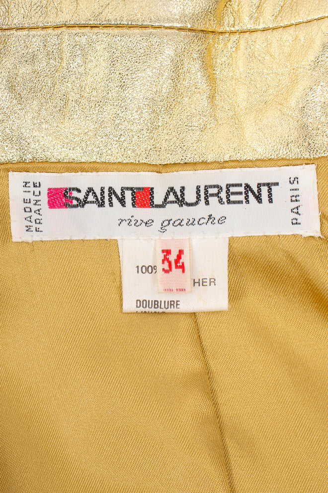 Vintage YSL Yves Saint Laurent Gold Leather Lamé Jacket label at Recess Los Angeles