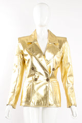 Vintage YSL Yves Saint Laurent Gold Leather Lamé Jacket on Mannequin front at Recess Los Angeles