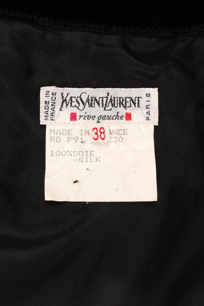 Vintage Yves Saint Laurent Silk Velvet Pleated Skirt tag @ Recess Los Angeles