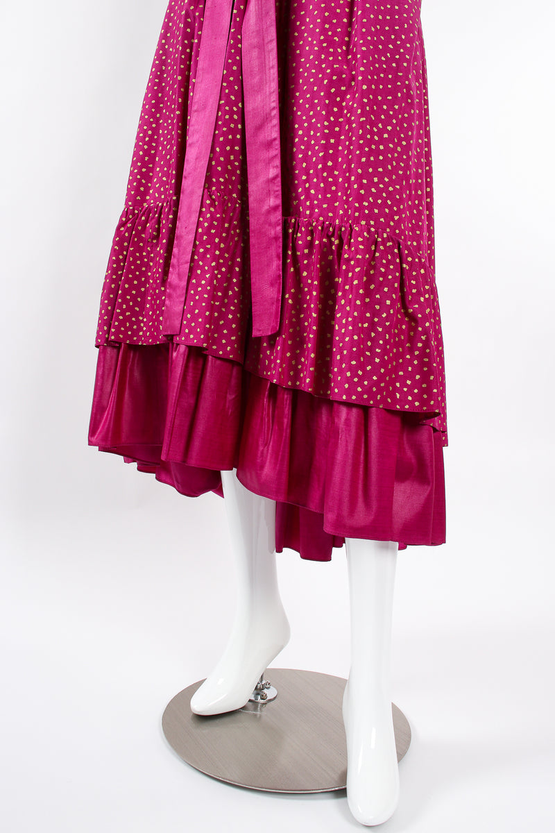 Vintage YSL Yves Saint Laurent Tiered Ruffle Hem Lamé Dot Skirt on Mannequin hem at Recess LA