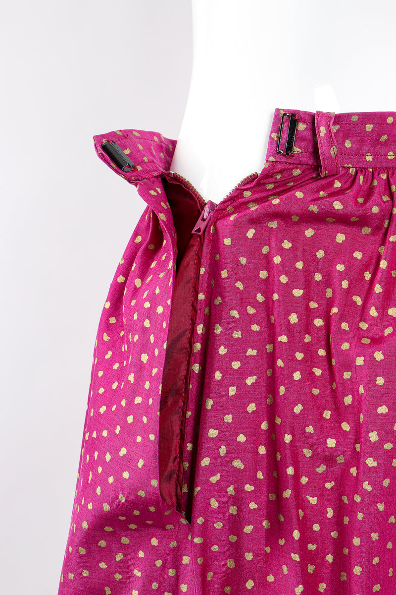 Vintage YSL Yves Saint Laurent Tiered Ruffle Hem Lamé Dot Skirt on Mannequin zip pocket @ Recess LA