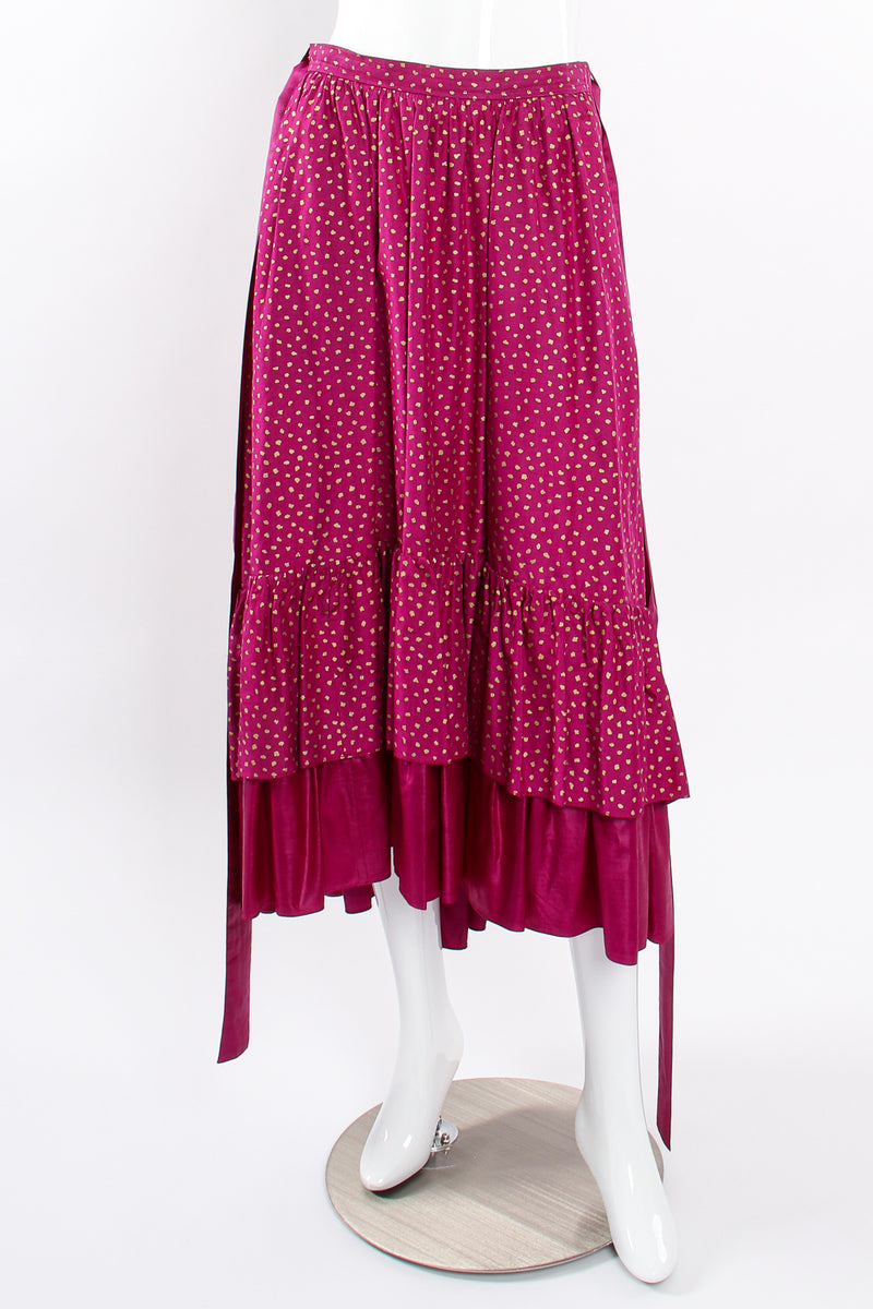 Vintage YSL Yves Saint Laurent Tiered Ruffle Hem Lamé Dot Skirt on Mannequin untie at Recess LA