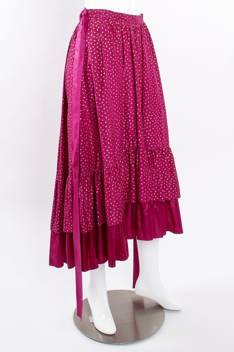 Vintage YSL Yves Saint Laurent Tiered Ruffle Hem Lamé Dot Skirt on Mannequin untie at Recess LA