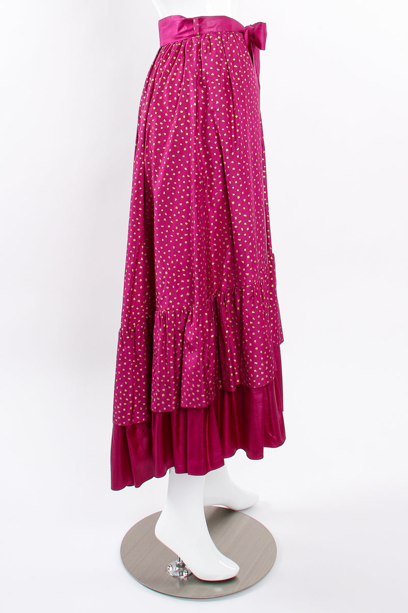 Vintage YSL Yves Saint Laurent Tiered Ruffle Hem Lamé Dot Skirt on Mannequin side at Recess LA