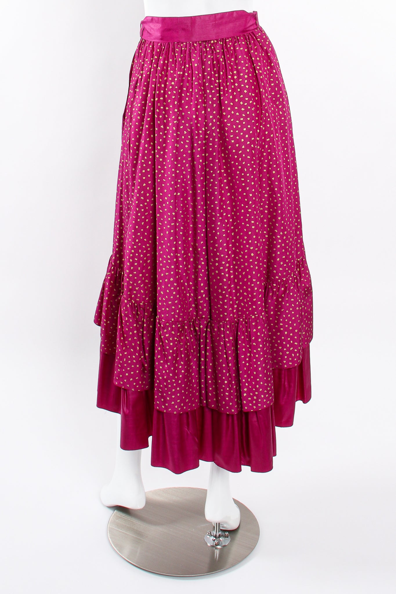 Vintage YSL Yves Saint Laurent Tiered Ruffle Hem Lamé Dot Skirt on Mannequin back at Recess LA