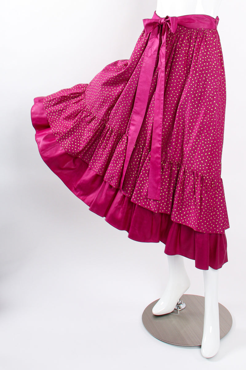 Vintage YSL Yves Saint Laurent Tiered Ruffle Hem Lamé Dot Skirt on Mannequin sweep at Recess LA