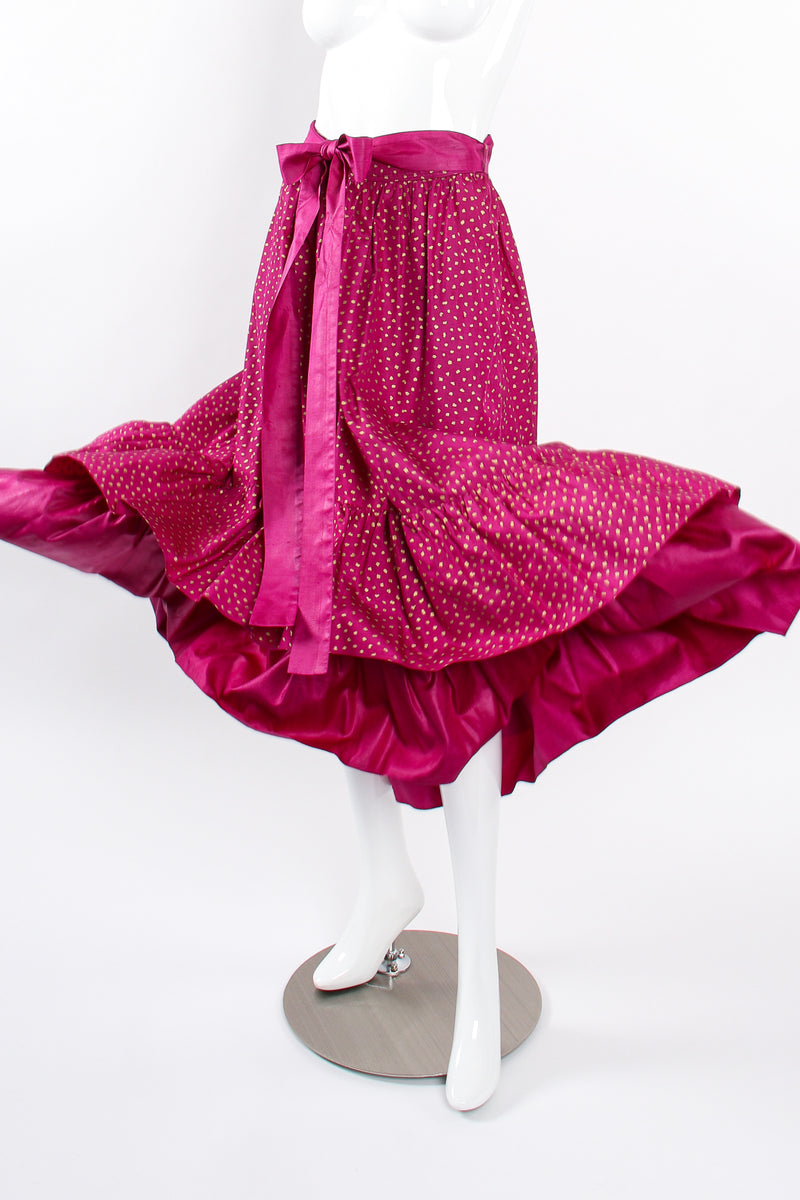 Vintage YSL Yves Saint Laurent Tiered Ruffle Hem Lamé Dot Skirt on Mannequin spin at Recess LA