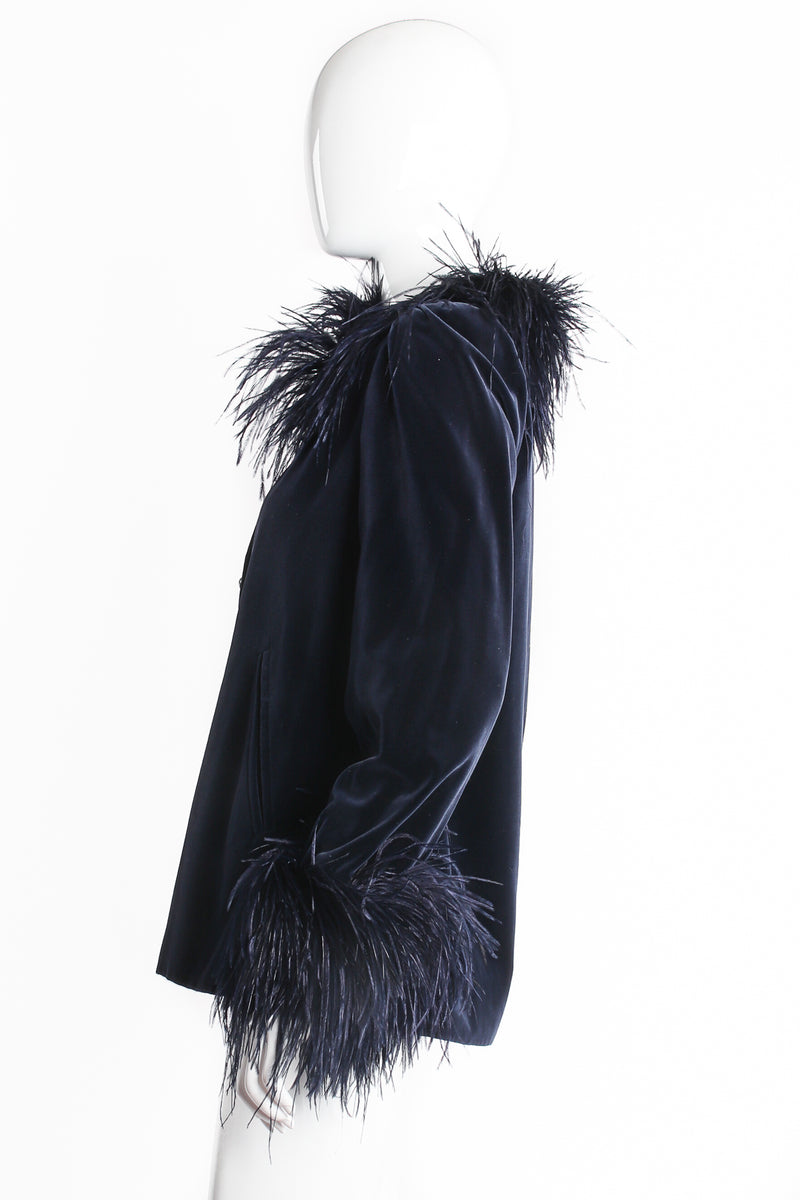 Vintage Yves Saint Laurent Midnight Ostrich Velvet Jacket on Mannequin side at Recess Los Angeles