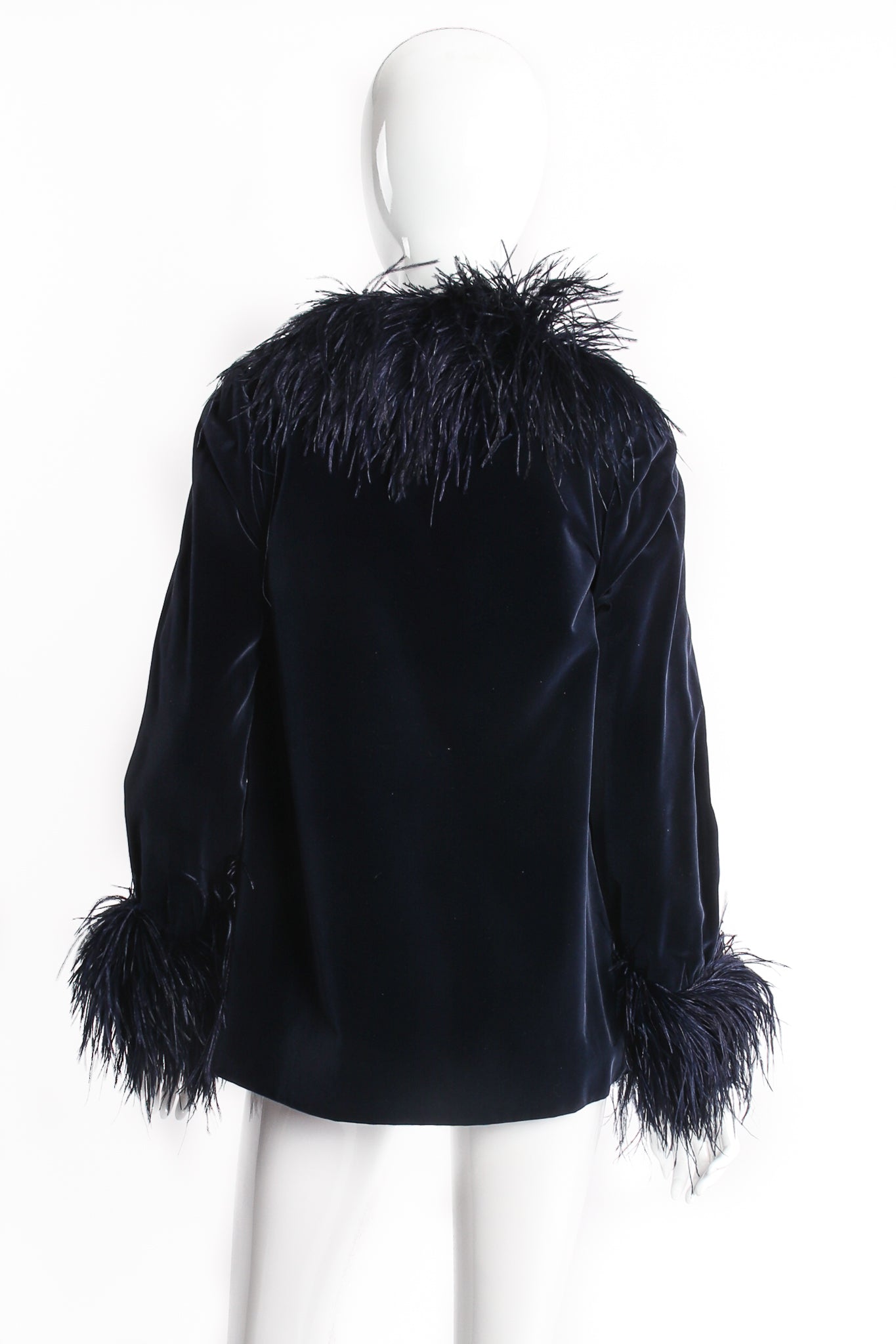Vintage Yves Saint Laurent Midnight Ostrich Velvet Jacket on Mannequin back at Recess Los Angeles