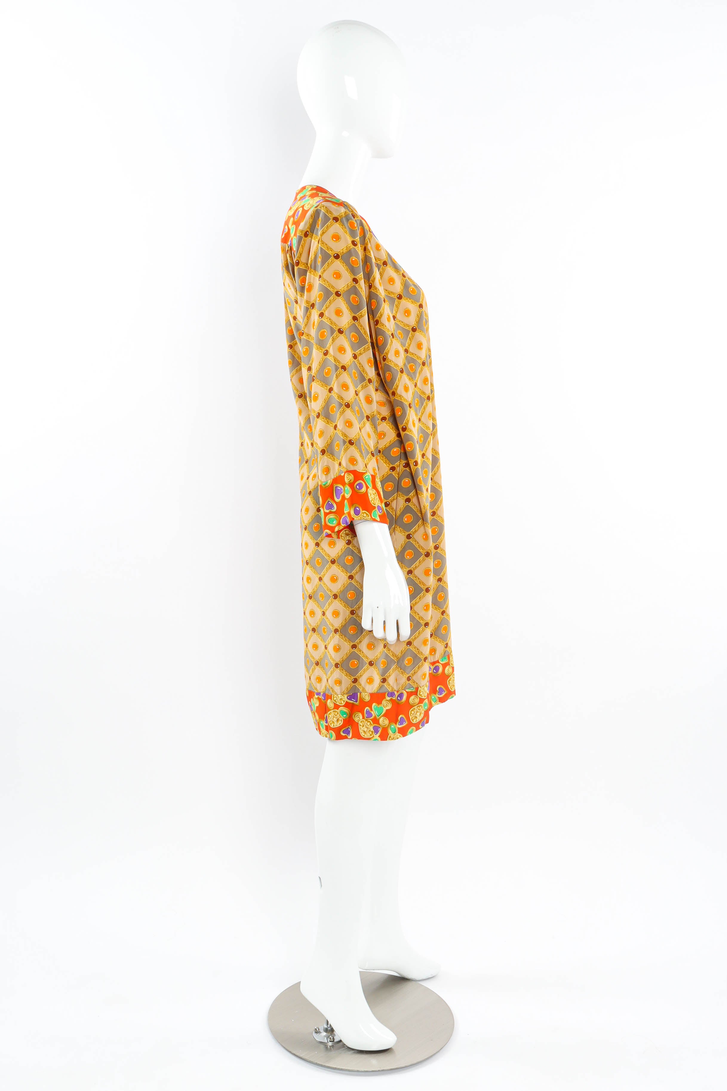 Vintage Yves Saint Laurent Fleur Jeweled Print Wrap Dress mannequin side @ Recess LA