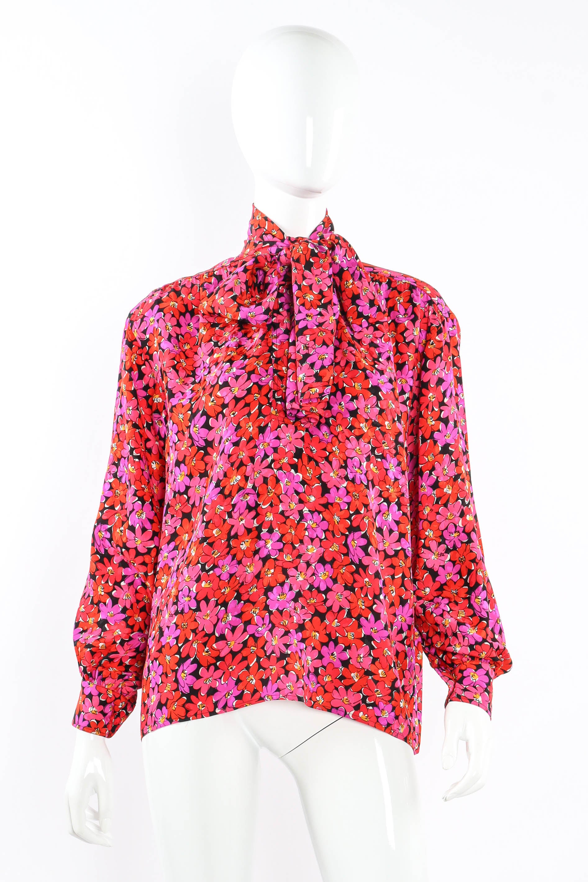 Vintage Saint Laurent Scribble Floral Print Blouse mannequin front @ Recess LA