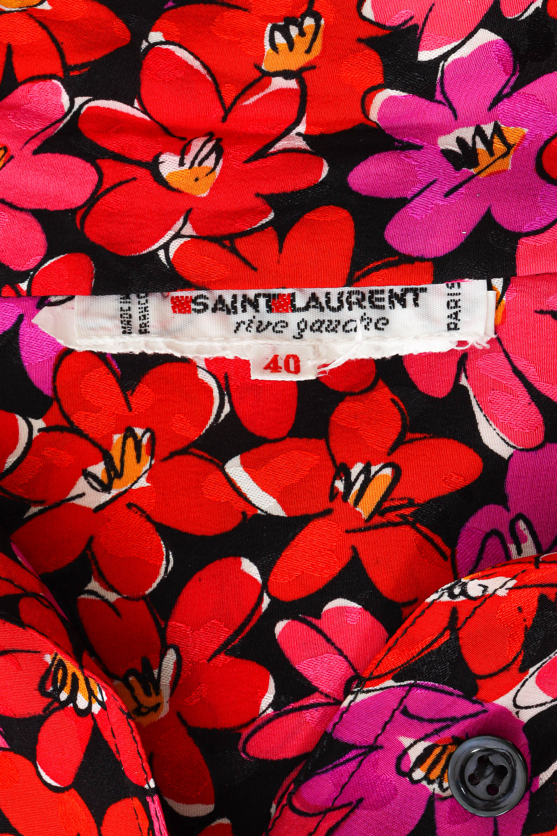 Vintage Saint Laurent Scribble Floral Print Blouse tag @ Recess LA