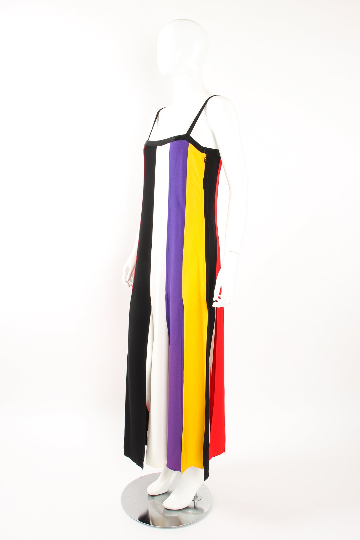 Vintage YSL Yves Saint Laurent Mondrian Stripe Carwash Sash Dress on Mannequin angle @ Recess LA