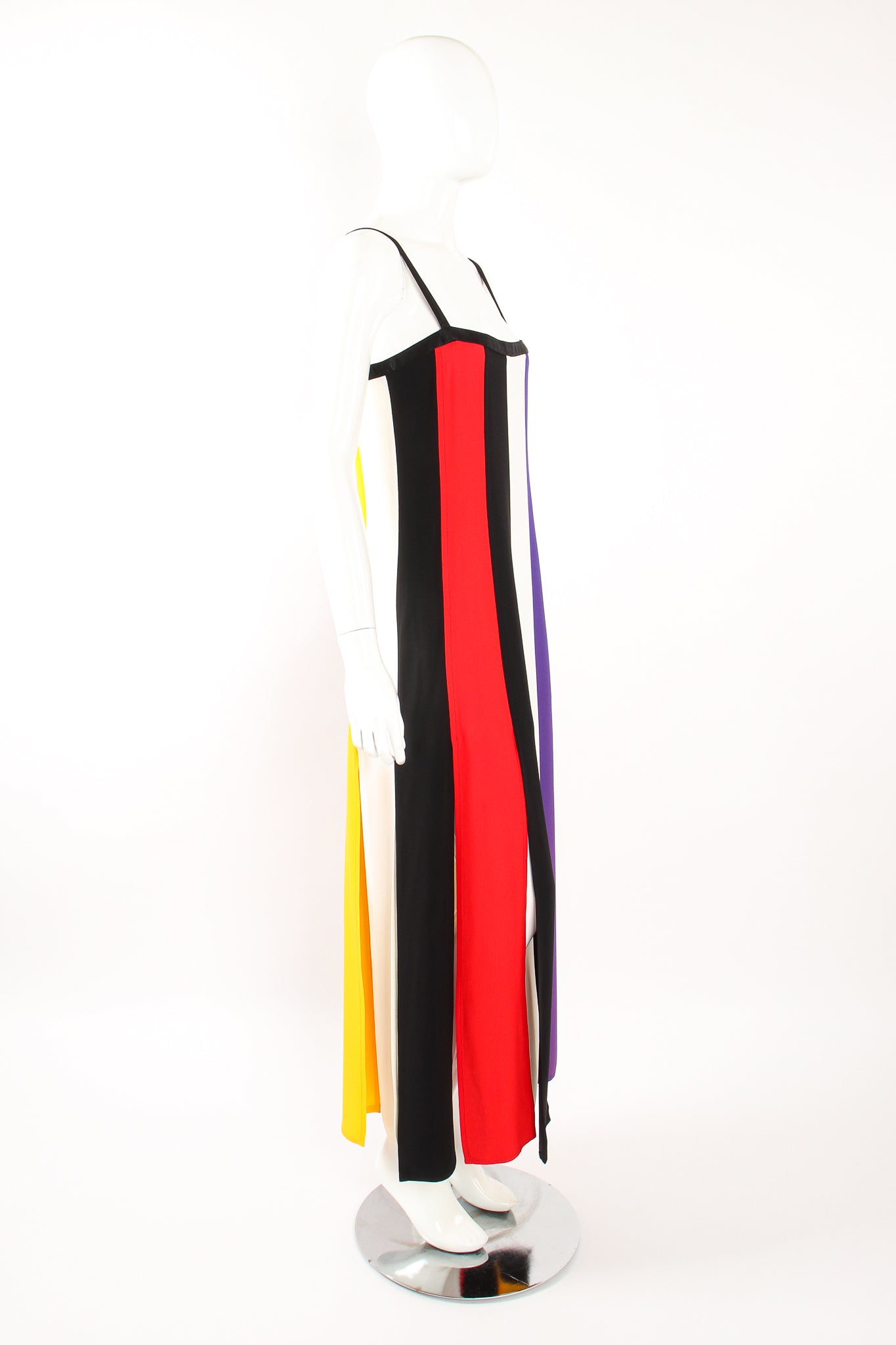 Vintage YSL Yves Saint Laurent Mondrian Stripe Carwash Sash Dress on Mannequin angle @ Recess LA