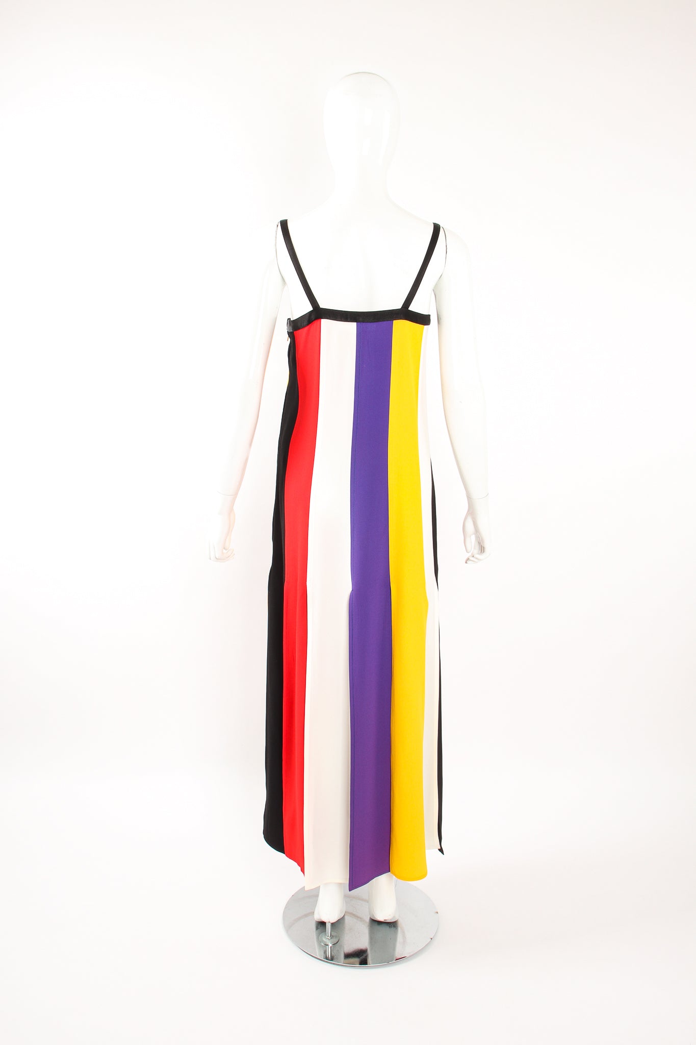 Vintage YSL Yves Saint Laurent Mondrian Stripe Carwash Sash Dress on Mannequin back @ Recess LA
