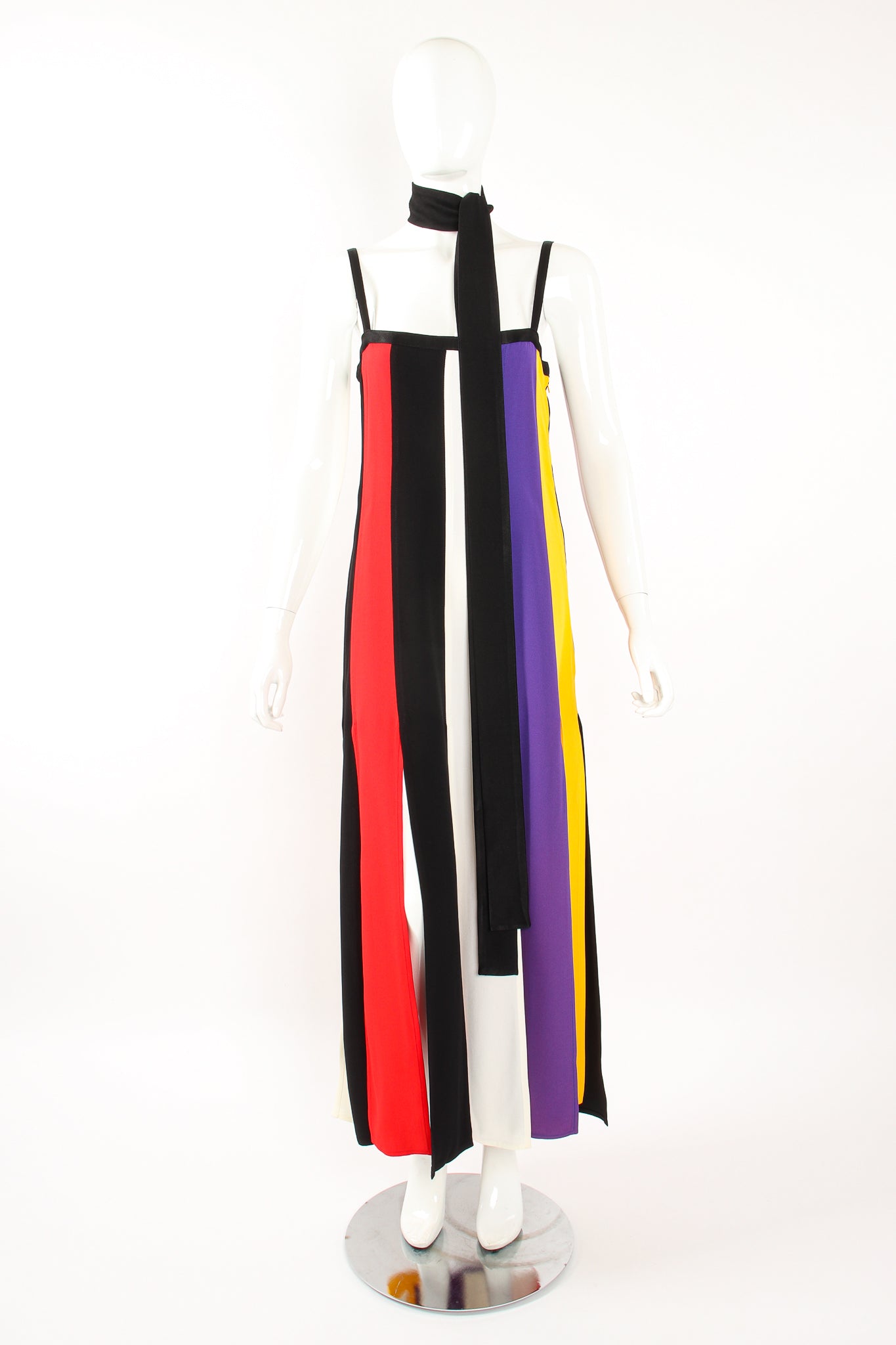 Vintage YSL Yves Saint Laurent Mondrian Stripe Carwash Sash Dress on Mannequin sash @ Recess LA