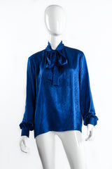 Vintage Yves Saint Laurent YSL Jacquard Snake Silk Bow Blouse on mannequin front at Recess LA