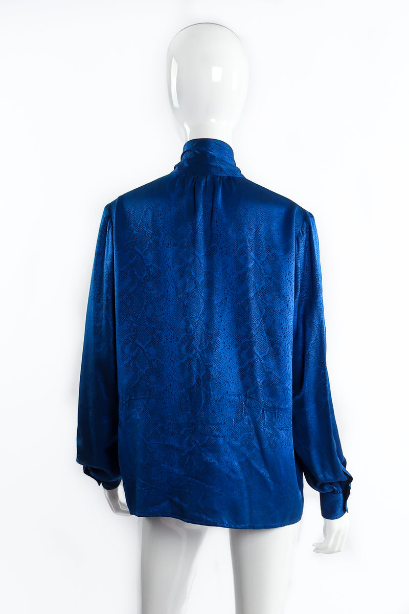 Vintage Yves Saint Laurent YSL Jacquard Snake Silk Bow Blouse on mannequin back at Recess LA