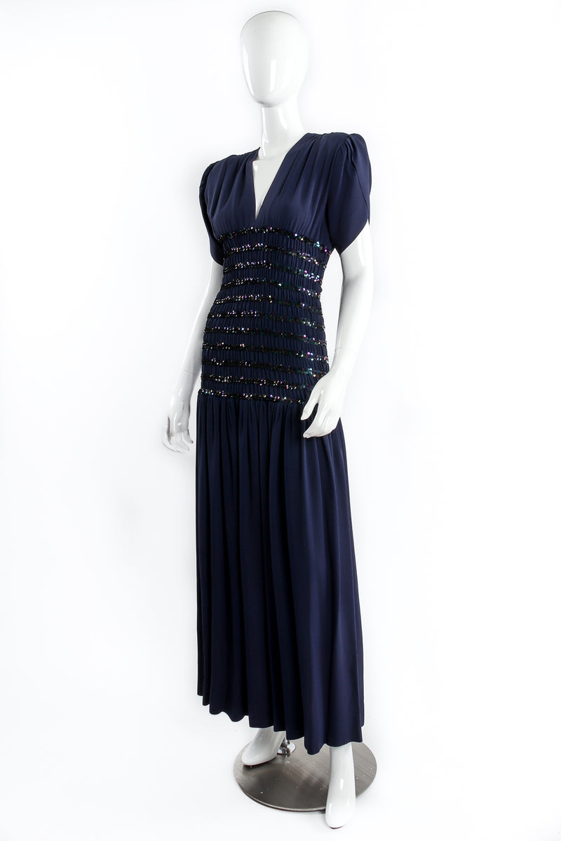 1983 Vintage Yves Saint Laurent YSL Gathered Drop Waist Film Noir Gown Recess 1983 Vintage Yves Saint Laurent YSL Gathered Drop Waist Film Noir Gown Recess