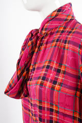 Vintage YSL Yves Saint Laurent Pink Plaid Silk Bow Blouse fabric detail at Recess Los Angeles