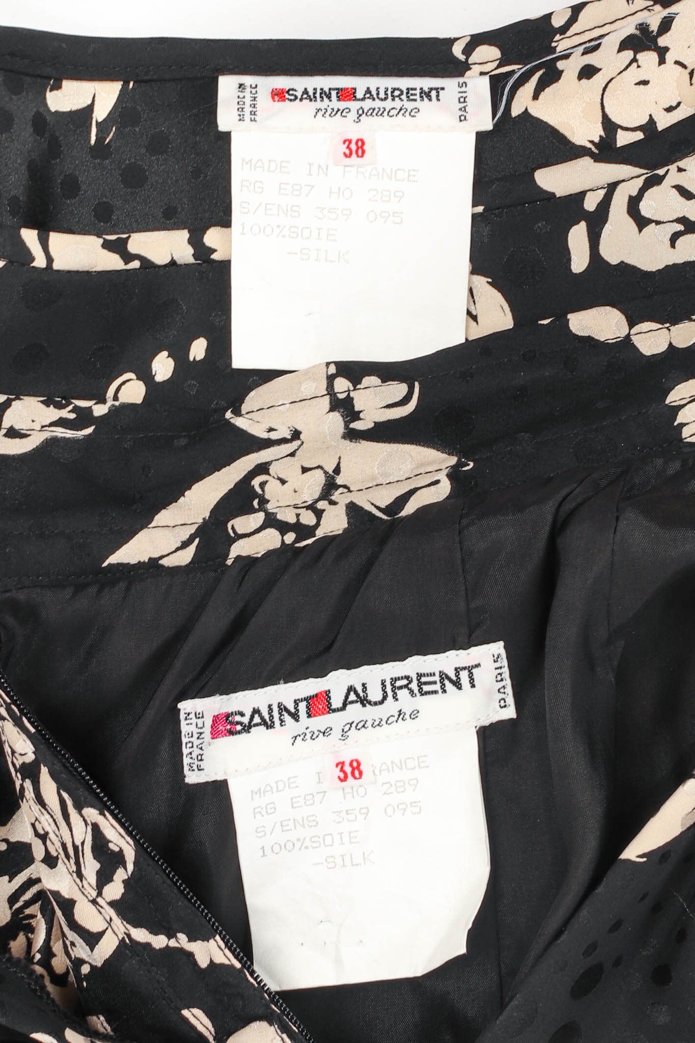 Vintage 80s Yves Saint Laurent Silk Fan Print tags Top & Skirt Set tags @ Recess LA