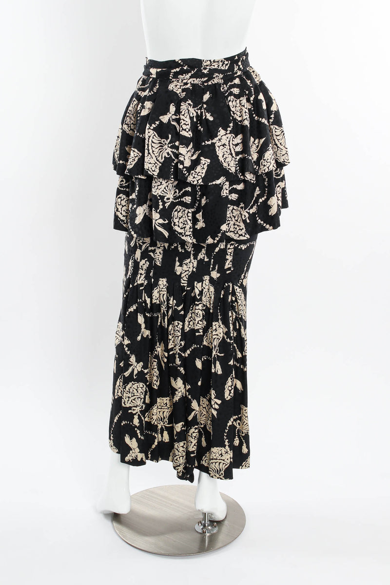 Vintage 80s Yves Saint Laurent Silk Fan Print Top & Skirt Set mannequin back skirt @ Recess LA