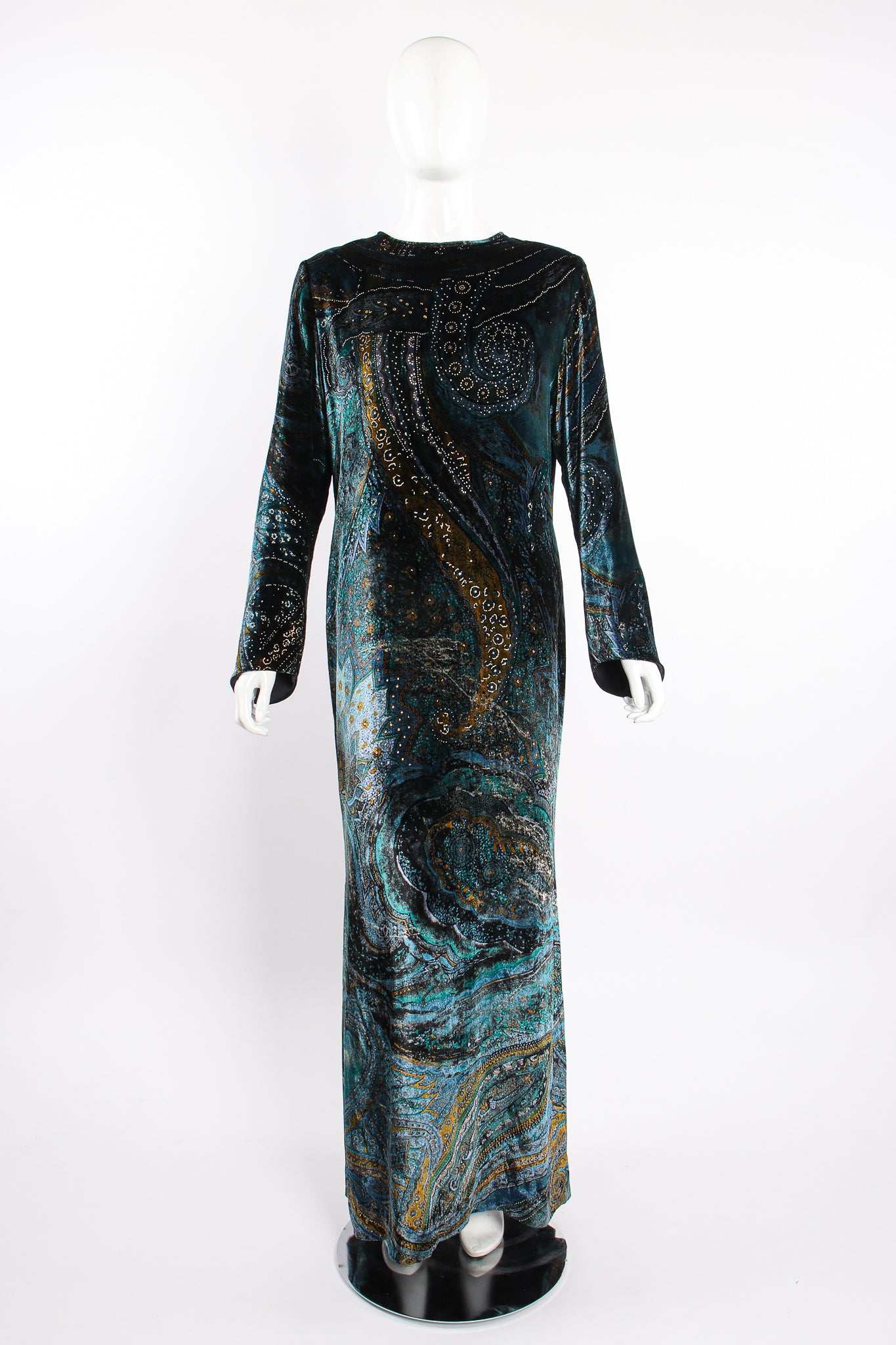Vintage YSL Yves Saint Laurent Velvet Cosmic Paisley Gown II on Mannequin front at Recess LA