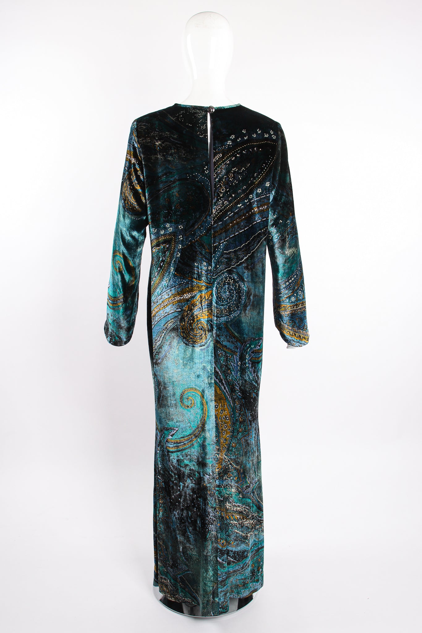 Vintage YSL Yves Saint Laurent Velvet Cosmic Paisley Gown II on Mannequin back at Recess LA