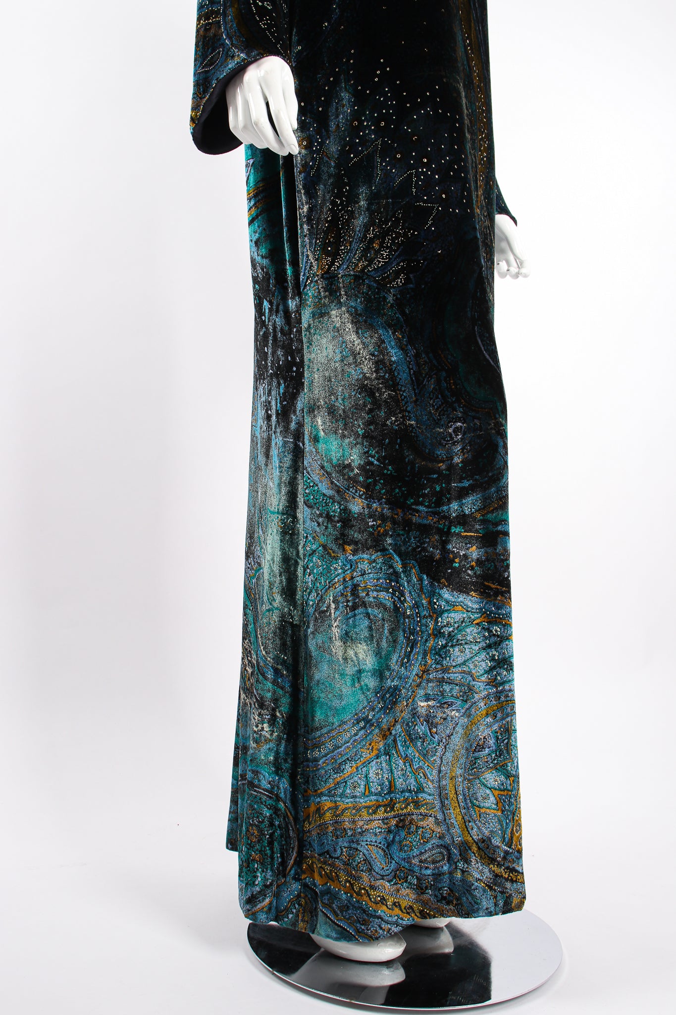 Vintage YSL Yves Saint Laurent Velvet Cosmic Paisley Gown II on Mannequin skirt at Recess LA