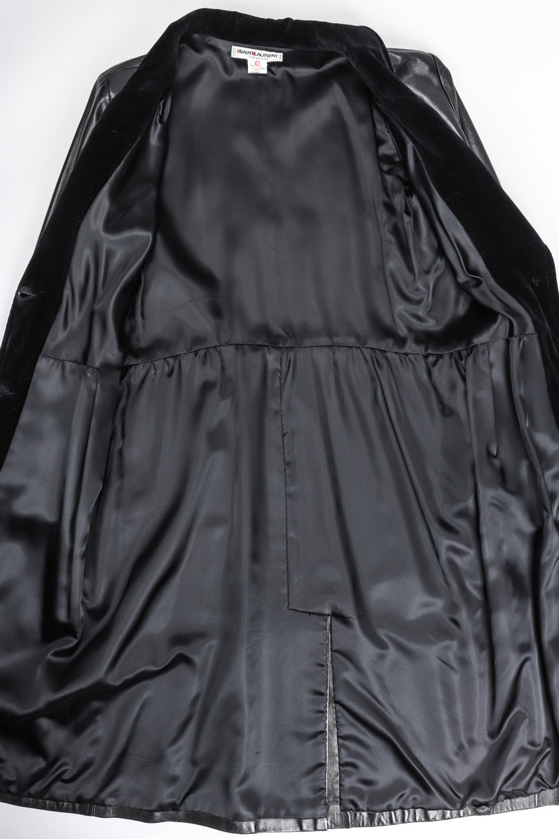 Vintage Yves Saint Laurent YSL Velvet Tipped Leather Coat Dress Recess Vintage Yves Saint Laurent YSL Velvet Tipped Leather Coat Dress Recess