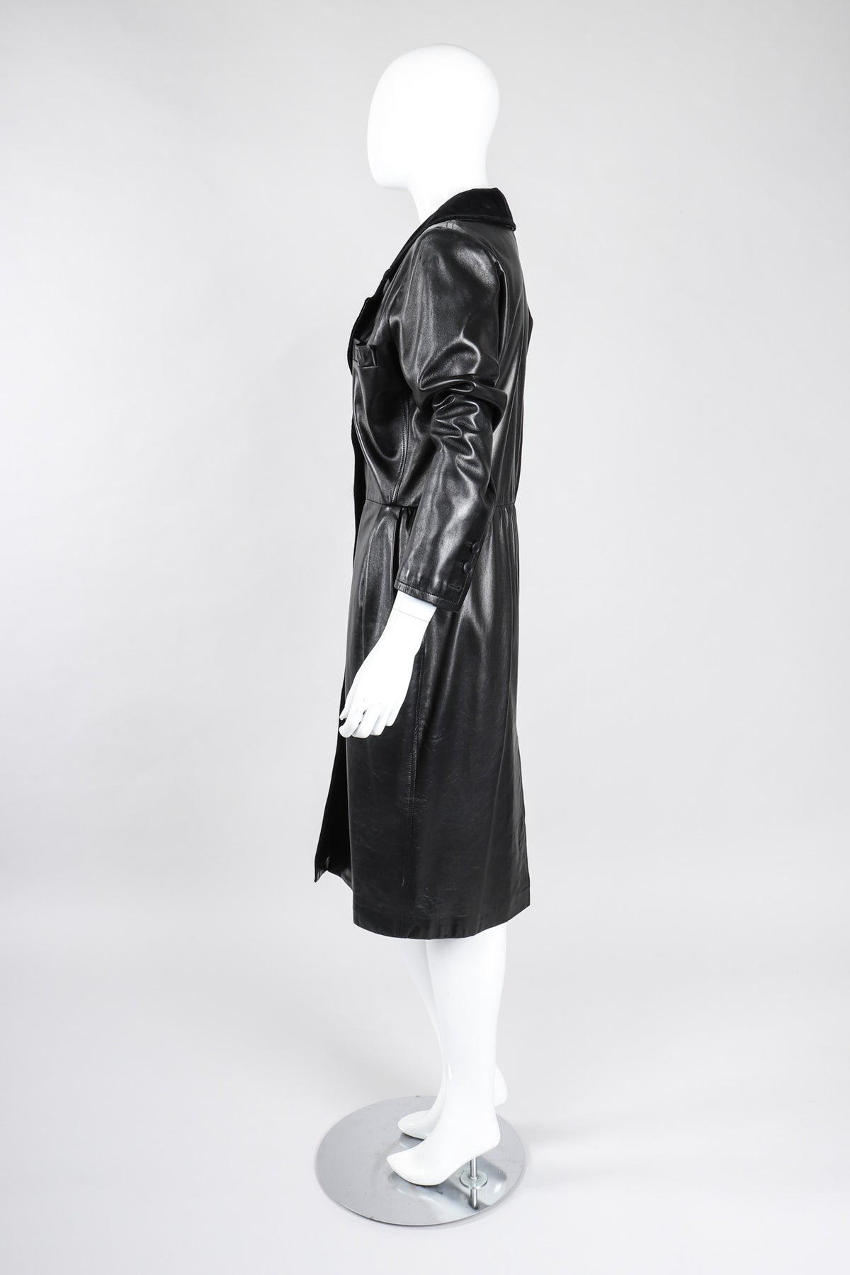 Vintage Yves Saint Laurent YSL Velvet Tipped Leather Coat Dress Recess Vintage Yves Saint Laurent YSL Velvet Tipped Leather Coat Dress Recess