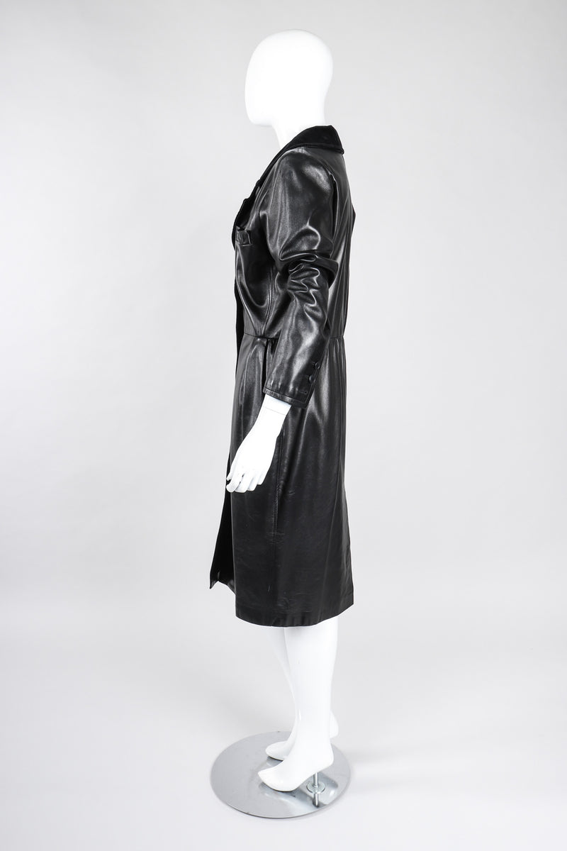 Vintage Yves Saint Laurent YSL Velvet Tipped Leather Coat Dress – Recess Vintage Yves Saint Laurent YSL Velvet Tipped Leather Coat Dress – Recess