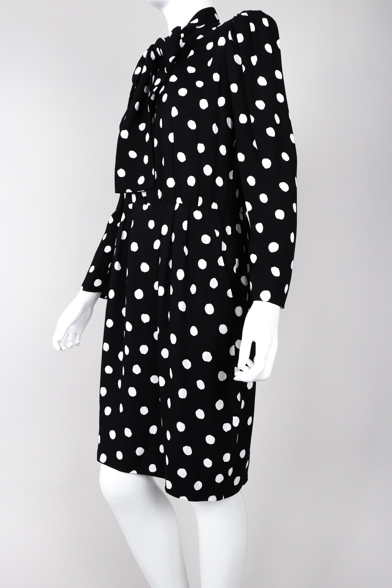 Recess Los Angeles Vintage Saint Laurent Black White Polka Dotted Long Sleeve Dress