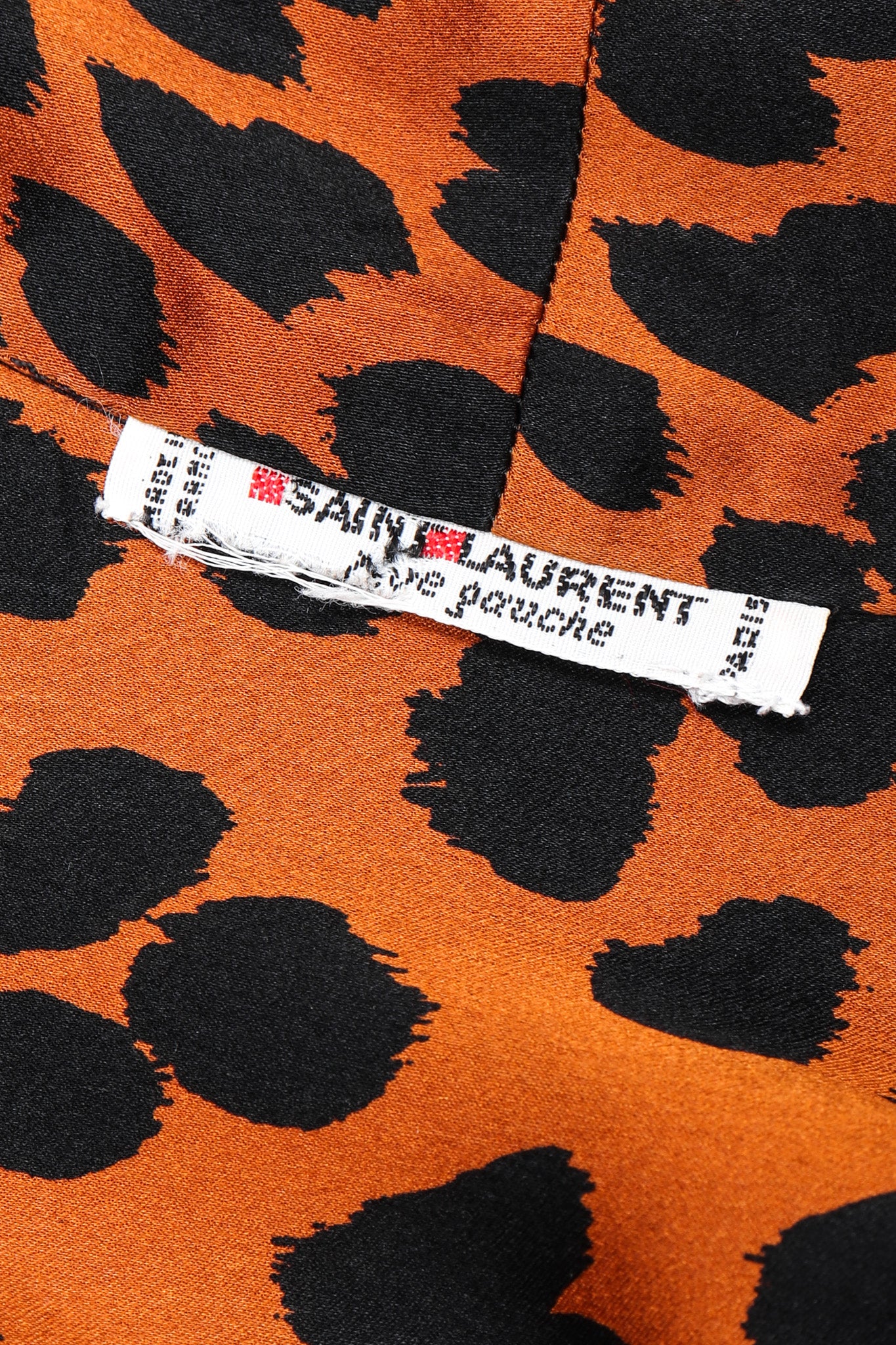 Recess Los Angeles Vintage Yves Saint Laurent Silk Animal Leopard Blouson Sleeves Button Cuff Long Neck Tie 