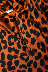 Recess Los Angeles Vintage Yves Saint Laurent Silk Animal Leopard Blouson Sleeves Button Cuff Long Neck Tie 