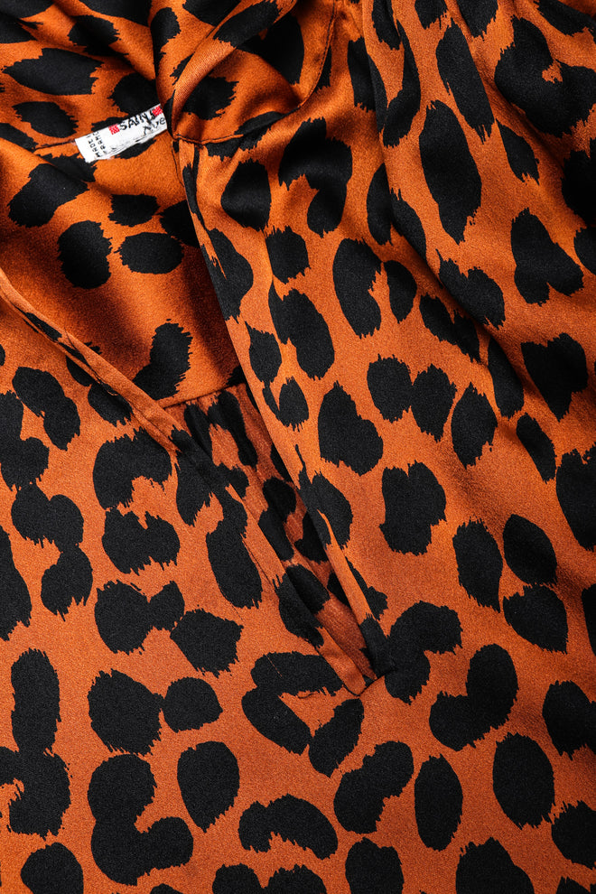 Recess Los Angeles Vintage Yves Saint Laurent Silk Animal Leopard Blouson Sleeves Button Cuff Long Neck Tie 