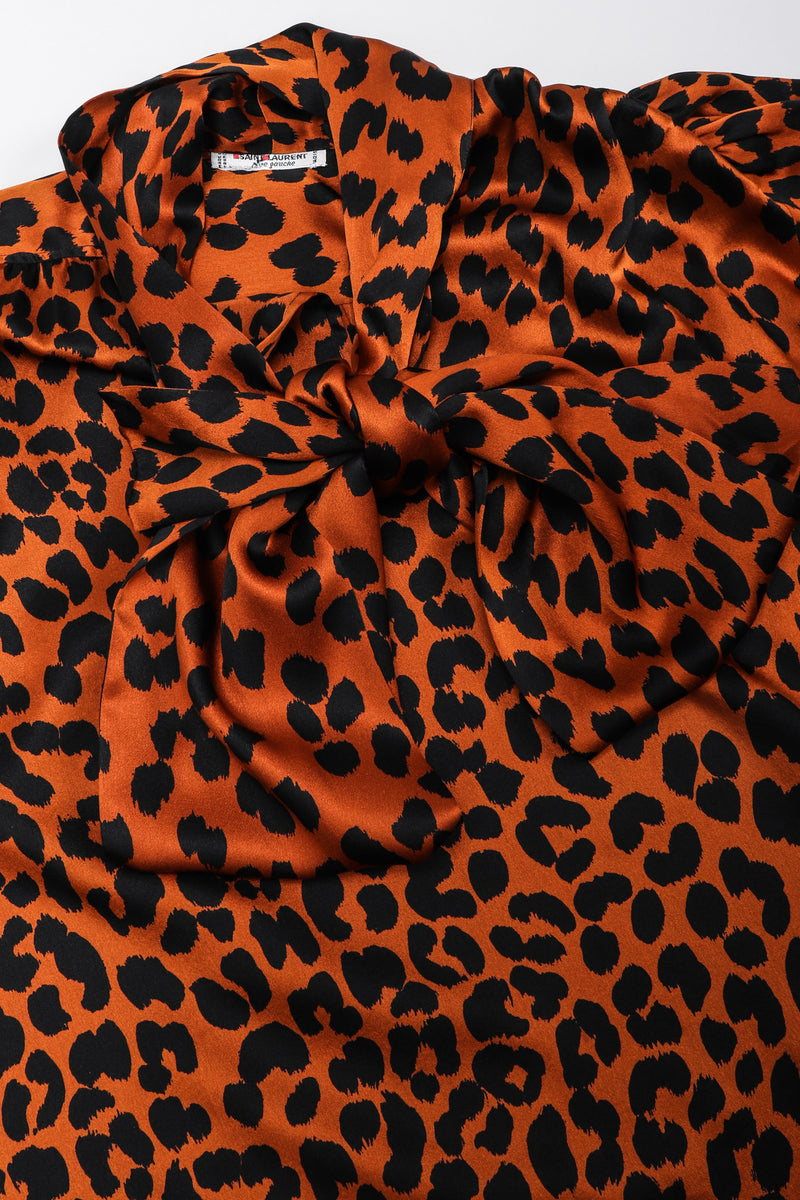 Recess Los Angeles Vintage Yves Saint Laurent Silk Animal Leopard Blouson Sleeves Button Cuff Long Neck Tie 