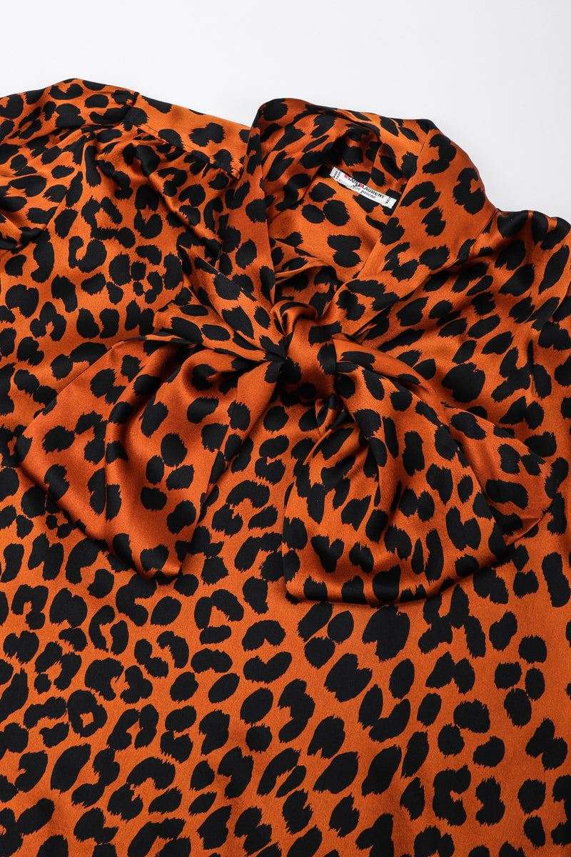 Recess Los Angeles Vintage Yves Saint Laurent Silk Animal Leopard Blouson Sleeves Button Cuff Long Neck Tie 