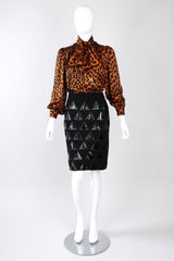 Recess Los Angeles Vintage Yves Saint Laurent Silk Animal Leopard Blouson Sleeves Button Cuff Long Neck Tie 