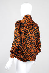 Recess Los Angeles Vintage Yves Saint Laurent Silk Animal Leopard Blouson Sleeves Button Cuff Long Neck Tie 